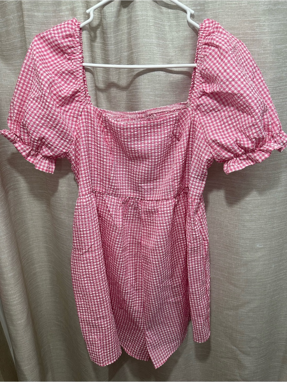 Pink Gingham Puff-Sleeve romper